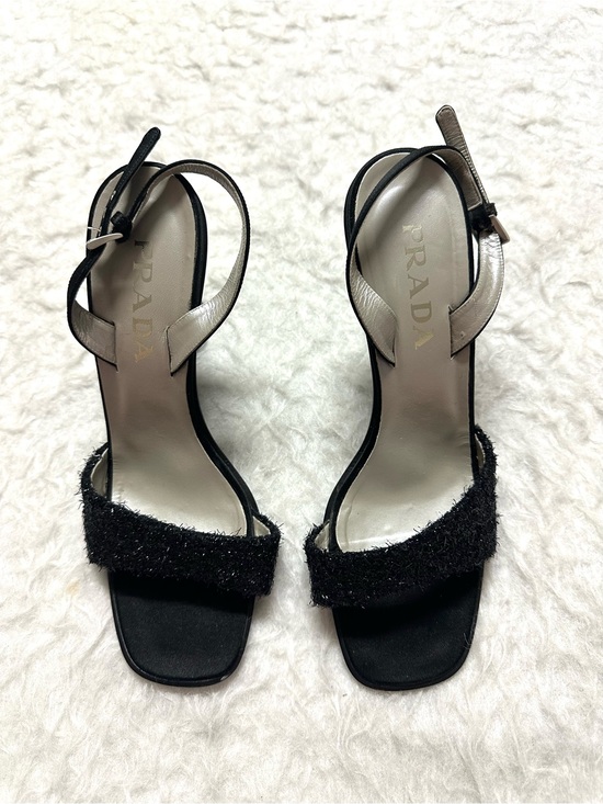 Prada Shoes - Prada Black Textured Front Strap Ankle-Strap Heels